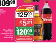 Three Ships Mash Tun Blended Whisky 750ml & Coca-Cola 1Ltr-Per Combo