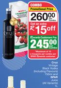 Cruz Vintage Black Vodka (Including Flavours) 750ml & Spar Juice (All Variants) 1Ltr-Per Combo