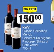 KWV Classic Collection Merlot, Cabernet Sauvignon, Pinotage, Shiraz Or Petit Verdot-For 2 x 750ml