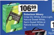 Robertson Winery Crisp Dry White,Extra Light,Natural Or Semi Sweet White Or Natural Sweet Rose-3L Ea