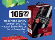 Robertson Winery Smooth Dry Red, Natural Sweet Red Or Semi Sweet Red-3Ltr Each