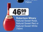 Robertson Winery Natural Sweet Rose, Natural Red Or Natural Sweet White-750ml Each