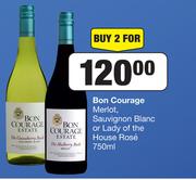 Bon Courage Merlot, Sauvignon Blanc Or Lady Of The House Rose-For 2 x 750ml