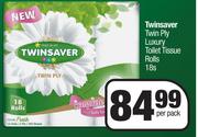 Twinsaver Twin Ply Luxury Toilet Tissue Rolls-18s Per Pack