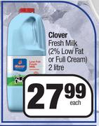 Clover Fresh Milk 2% Low Fat Or Full Cream-2L Each