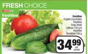 Spar Freshline English Cucumber,Freshline Crisp Heart Lettuce 150g & Tomatoes 750g-Per Combo