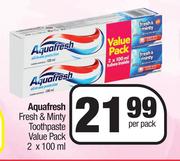 Aquafresh Fresh & Minty Toothpaste Value Pack-2 x 100ml Per Pack
