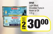 Spar Light Meat Shredded Tuna In Water Or Oil-For 2 x 170g