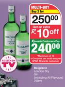 Belgravia London Dry Gin (Including All Flavours)-For 2 x 750ml