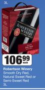 Robertson Winery Smooth Dry Red, Natural Sweet Red Or Semi Sweet Red-3L Each