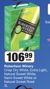 Robertson Winery Crisp Dry White,Extra Light,Natural Sweet White,Semi Sweet White Or Sweet Rose-3L
