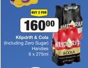 Klipdrift & Cola (Including Zero Sugar) Handies-For 2 x 6 x 275ml