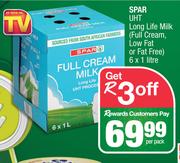 Spar UHT Long Life Milk Full Cream Low Fat Or Fat Free-6 x 1L Per Pack