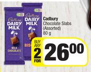 Cadbury Chocolate Slabs (Assorted)-For Any 2 x 80g