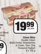 Clover Bliss Double Cream Black Forest, Strawberries & Cream,Choc Chip Flavoured Yoghurt-6x100g Per 