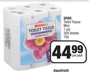 Spar Toilet Tissue Mini 1 Ply 300 Sheets-18 Per Pack