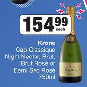 Krone Cap Classique Night Nectar, Brut, Brut Rose Or Demi Sec Rose-750ml Each