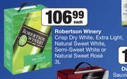Robertson Winery Crisp Dry White,Extra Light,Natural Sweet White,Semi Sweet White Or Sweet Rose-3L 