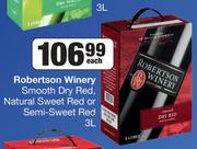 Robertson Winery Smooth Dry Red, Natural Sweet Red Or Semi Sweet Red-3L Each