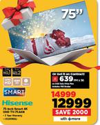 Hisense 75" Smart4K  UHD TV 75A6N