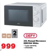 Defy 20Ltr Manual Microwave DMO384 White