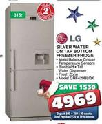 LG Silver Water On Tap Bottom Freezer Fridge-315Ltr