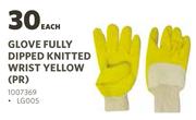 Fully Dipped Knitted Wrist Yellow Gloves (PR)-Each