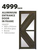 Aluminium Entrance Door In Frame 900 x 2100mm-Each