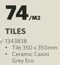 Ceramic Casini Tile (Grey Eco) 350m x 350mm-Per Sqm