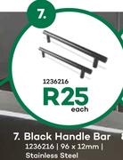 Black Handle Bar Stainless Steel 96 x 12mm-Each