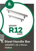 Steel Handle Bar Hollow 12 x 96mm-Each