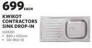 Kwikot Contractors Sink Drop In-860 x 435mm Each