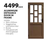 Aluminium Entrance Door In Frame-900 x 2100mm Each