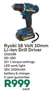 Ryobi 18 Volt 10mm Li-Ion Drill Driver XD-180