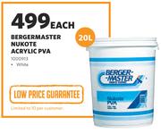 Berger Master Nukote Acrylic PVA (White)-20L Each