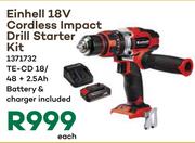 Einhell 18V Cordless Impact Drill Starter Kit 1371732-Each