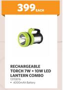 Rechargeable Torch 7W + 10W LED Lantern Combo 1370876-Each