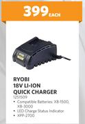 Ryobi 18V Li-Ion Quick Charger 1251509-Each
