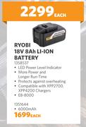 Ryobi 18V 8Ah Li-Ion Battery 1358537-Each