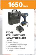 Ryobi 18V Li-Ion 13mm Impact Drill Kit 1366149-Each