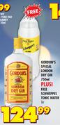 Gordon's Special London Dry Gin 750ml Plus Free Schweppes Tonic Water 1Ltr
