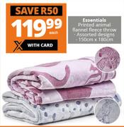 Essentials Printed Animal Flannel Fleece Throw 150cm x 180cm-Each