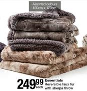 Essentials Reversible Faux Fur With Sherpa Throw 130cm x 170cm-Each