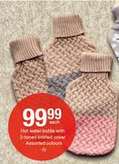 2Ltr Hot Water Bottle With 2-Toned Knitted Cover-Each