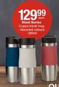 Steel Series 380ml Cuppa Travel Mug Assorted Colours-Each