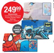 Essentials Coral Fleece Blankets Frozen/Spider-Man/Batman-150cm x 200cm Each
