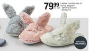 Ladies Novelty Slip On Bunny Slippers-Per Pair