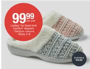 Ladies FurLined Knit Comfort Slippers-Per Pair