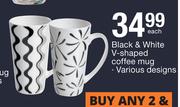 Black & White V Shaped Coffee Mug-Each