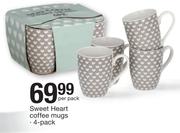 Sweet Heart Coffee Mugs-4's Per Pack